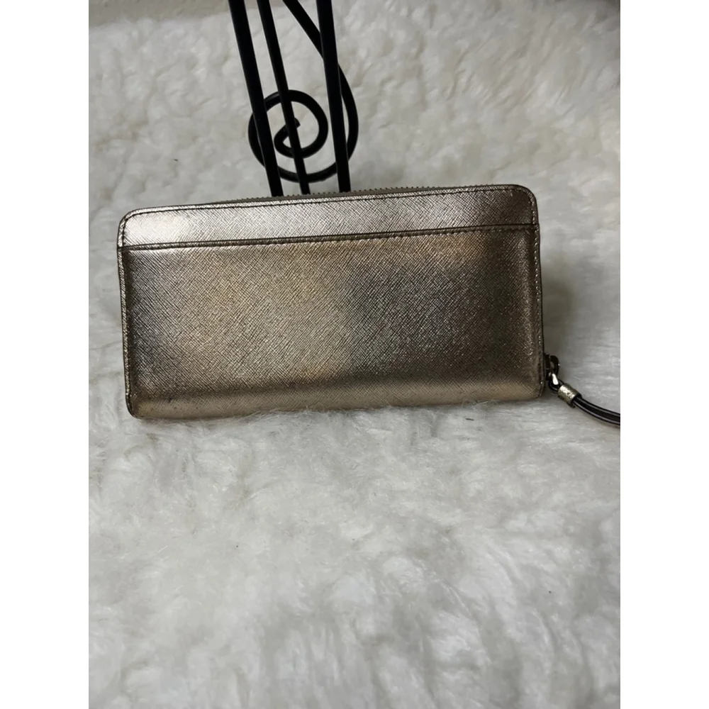 Kate Spade New York Metallic Gold Leather Spencer Zip Around Lacey Wallet